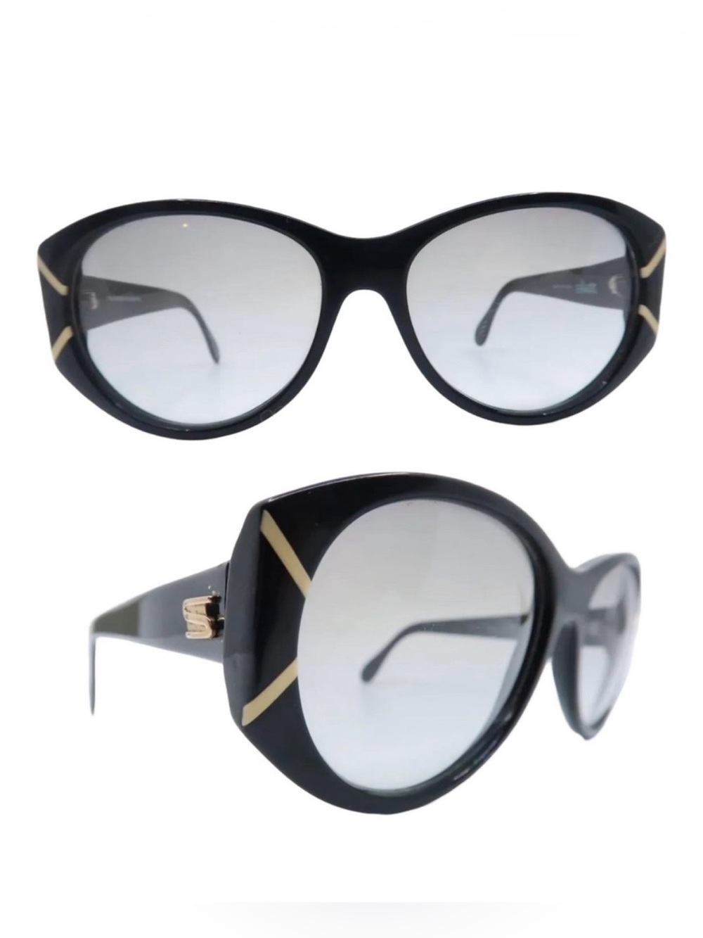 Vintage 1980s Silhouette Austria Thick Framed Sunglasses In Black /Gold Mod 3036